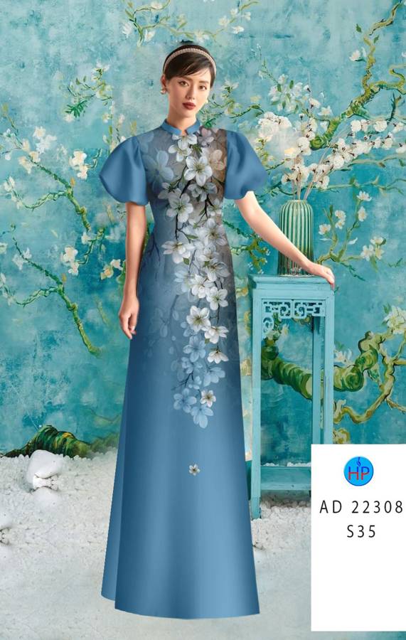 Vải Áo Dài Hoa In 3D AD 22308 4